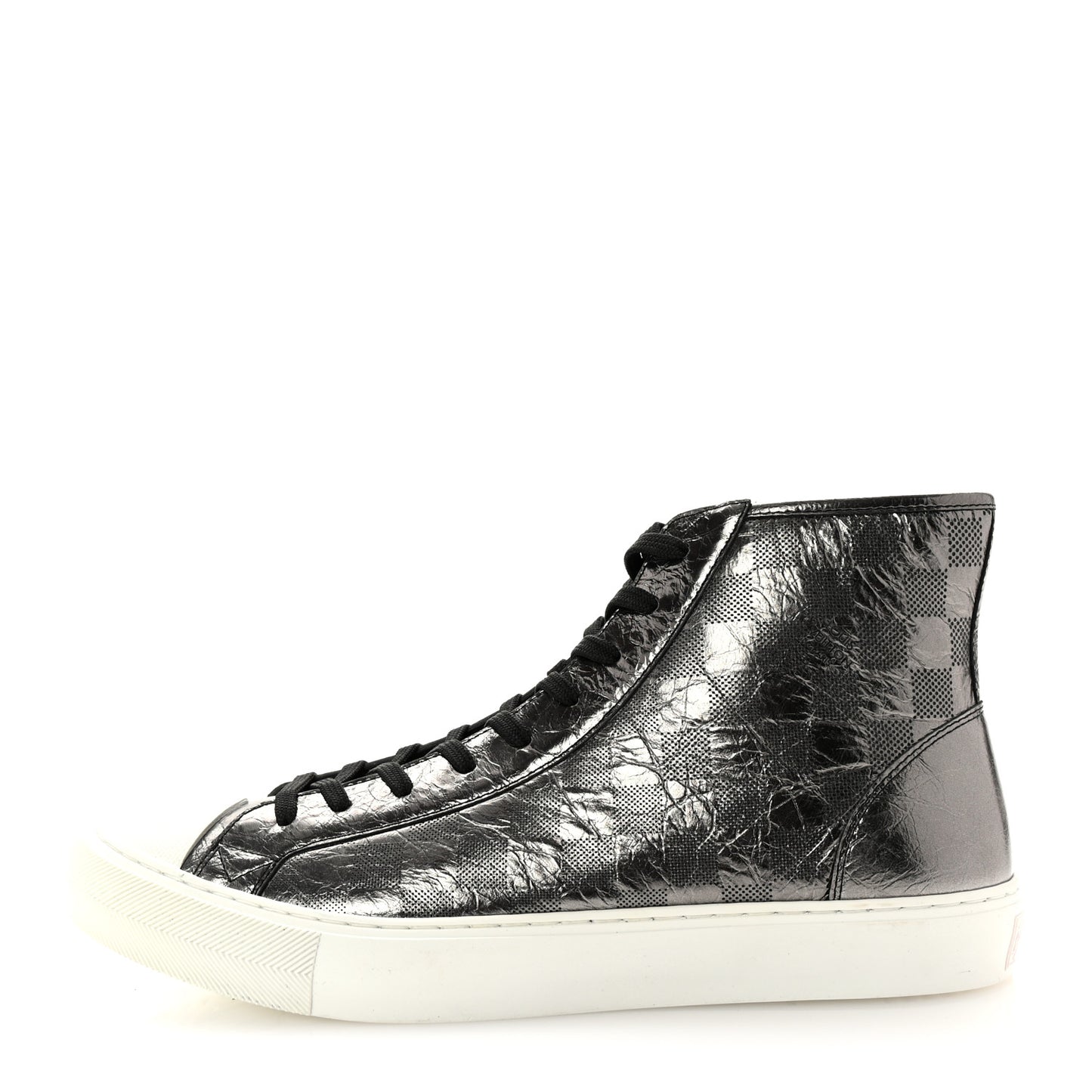 Metallic Patent Calfskin Embossed Damier Mens High Top Sneakers 8.5 Grey
