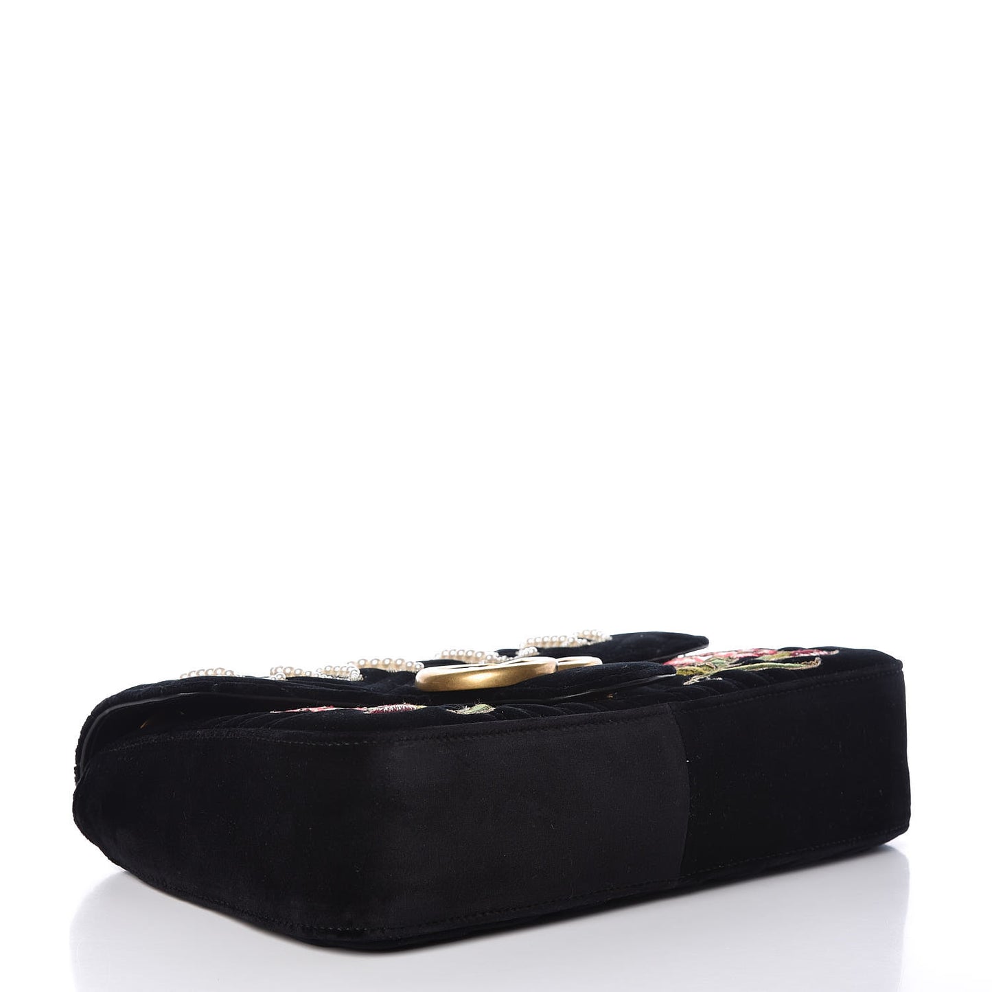 Velvet Matelasse Loved Embroidered Medium GG Marmont Shoulder Bag Black