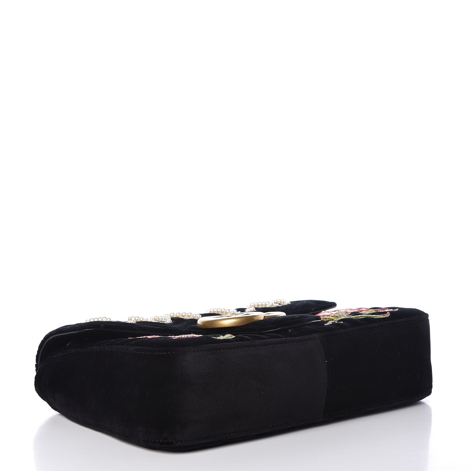 Gucci Velvet Matelasse Loved Embroidered Medium GG Marmont Shoulder Bag Black 4 of 9