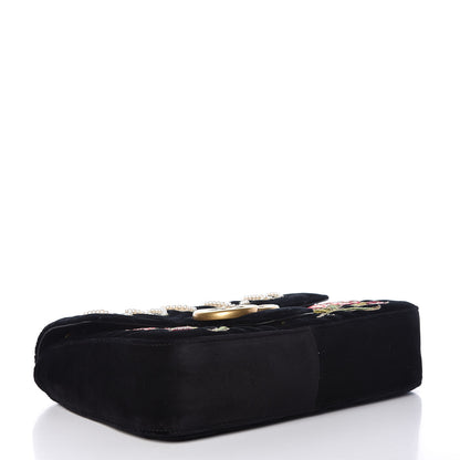 Gucci Velvet Matelasse Loved Embroidered Medium GG Marmont Shoulder Bag Black 4 of 9
