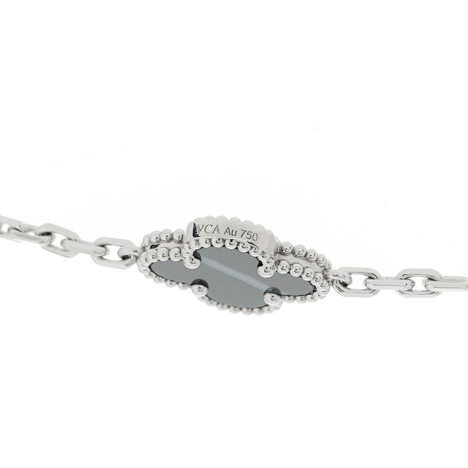 Van Cleef & Arpels 18K White Gold Veined Black Onyx 20 Motifs Vintage Alhambra Necklace 6 of 7
