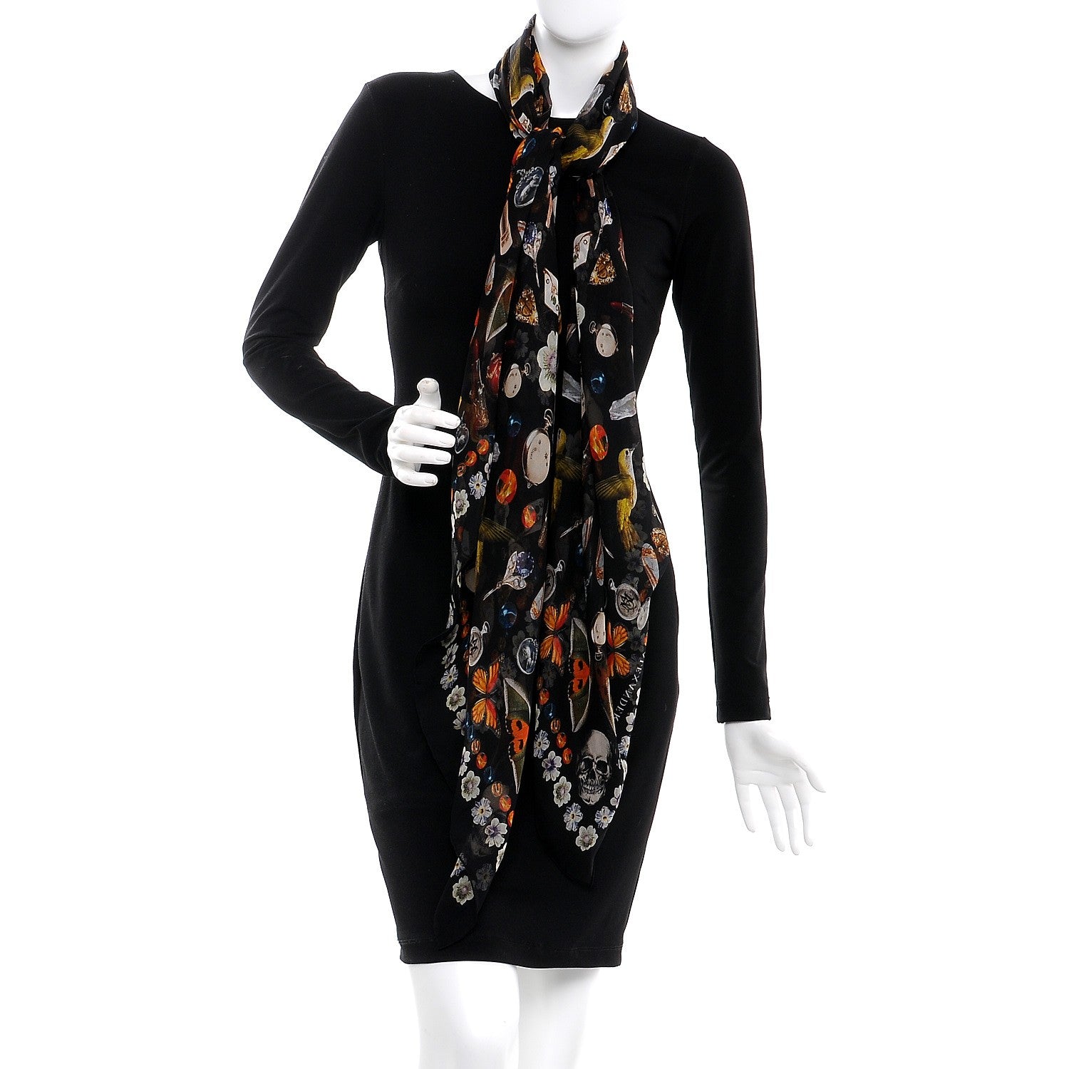 Alexander McQueen Silk Chiffon Obsessions Scarf Black Multi 2 of 4