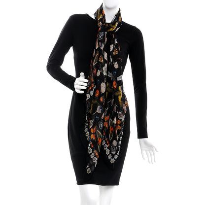 Alexander McQueen Silk Chiffon Obsessions Scarf Black Multi 2 of 4