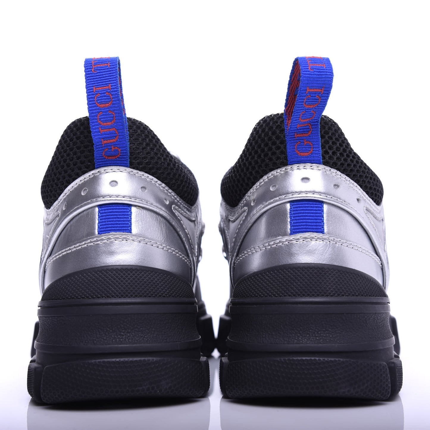 X SEGA Metallic Calfskin Mesh Womens Flashtrek Sneakers 35.5 Silver Black