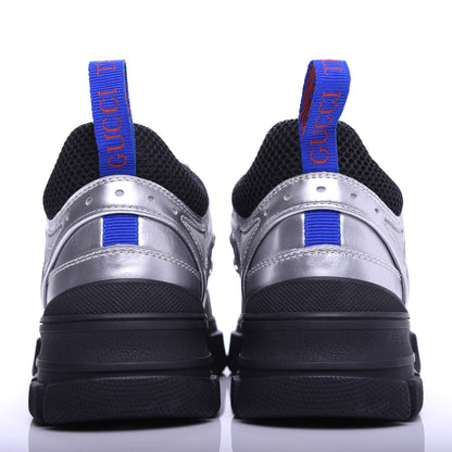 Gucci X SEGA Metallic Calfskin Mesh Womens Flashtrek Sneakers 35.5 Silver Black 7 of 9