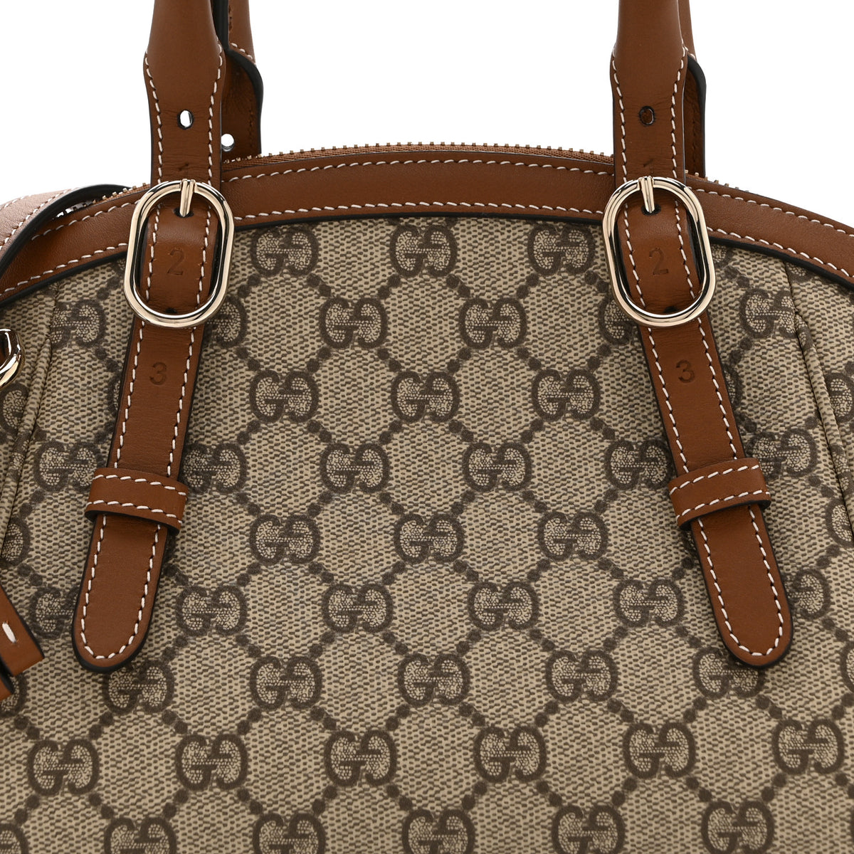 GG Supreme Monogram Emblem Small Top Handle Tote Bag Beige Dark Brown