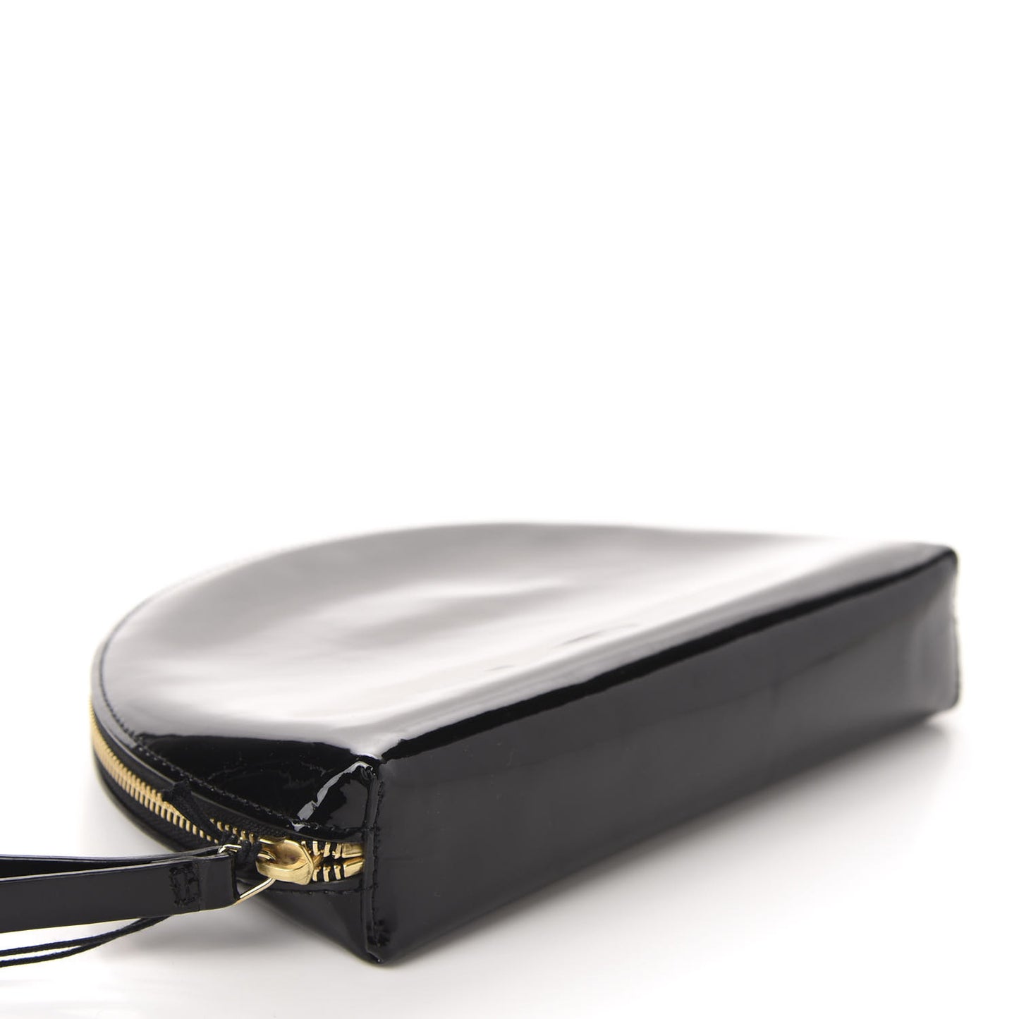 Patent Calfskin Mini Moon Clutch Black