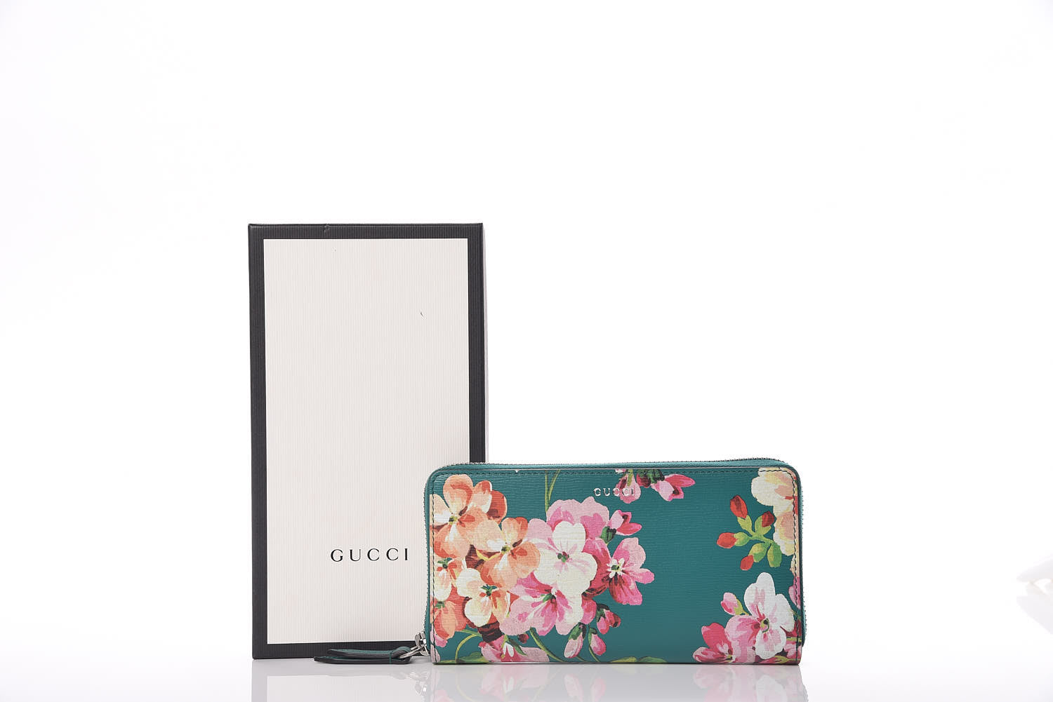 Gucci Calfskin Blooms Print Zip Around Wallet Bright Emerald Multicolor 10 of 10
