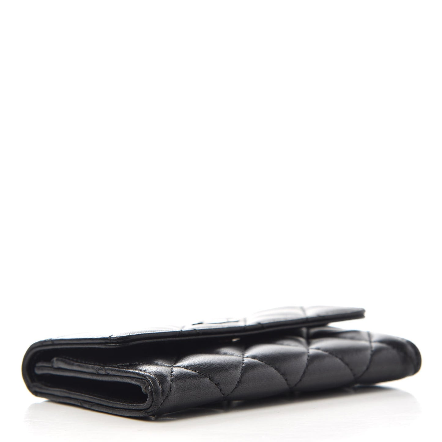 Lambskin Quilted Flap Card Holder Black