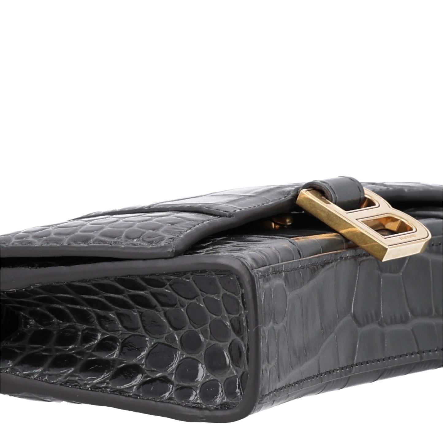 Shiny Calfskin Crocodile Embossed Hourglass Chain Bag Gris