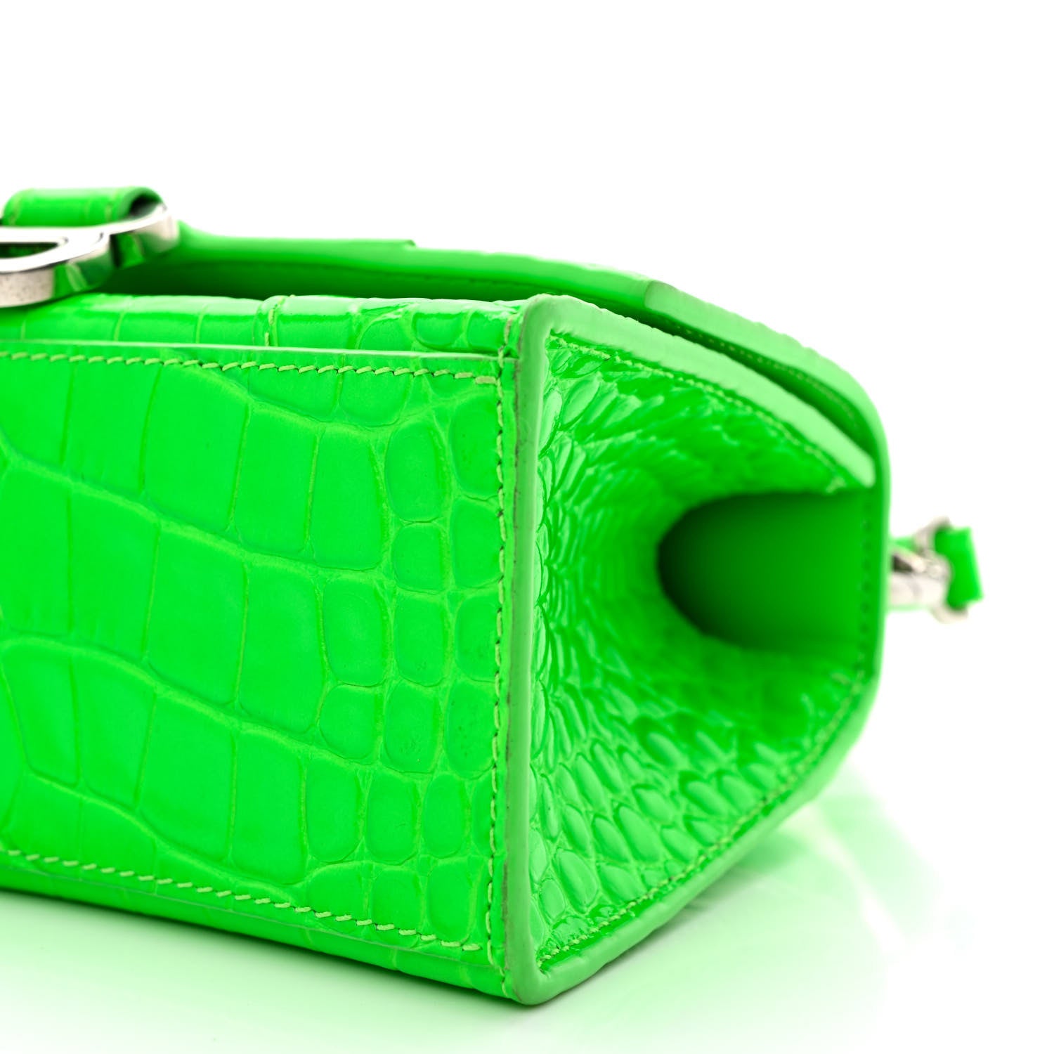 Balenciaga Shiny Calfskin Crocodile Embossed Hourglass Top Handle Bag XS Fluo Green 14 of 18