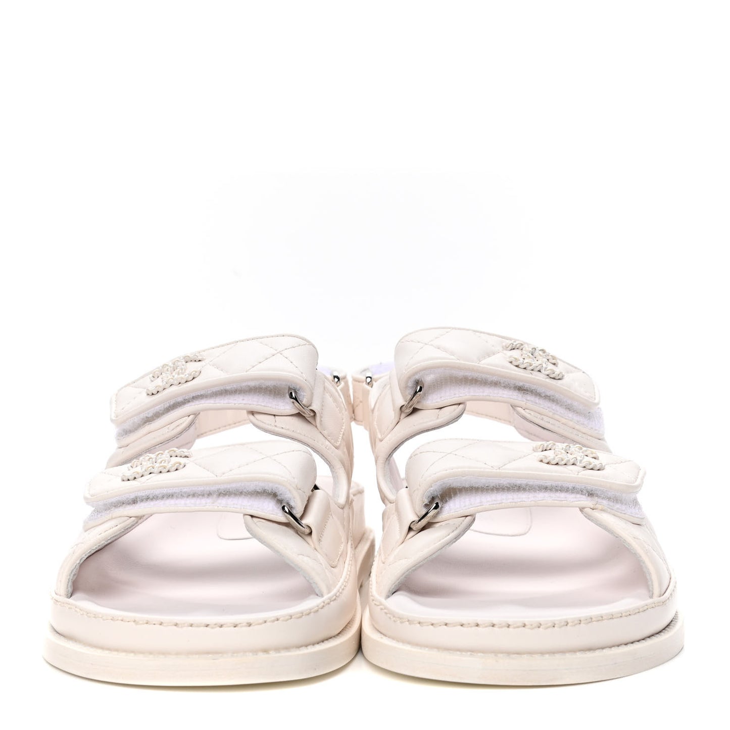 Grained Calfskin Velcro Dad Sandals 38 White