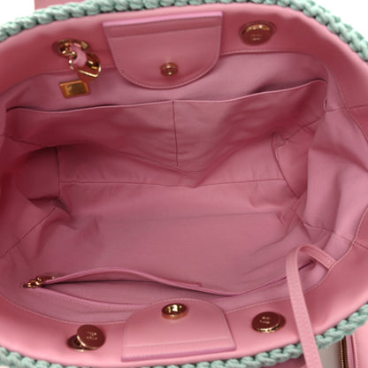 Chanel Raffia Crochet Medium Deauville Tote Beige Light Pink Green 6 of 11