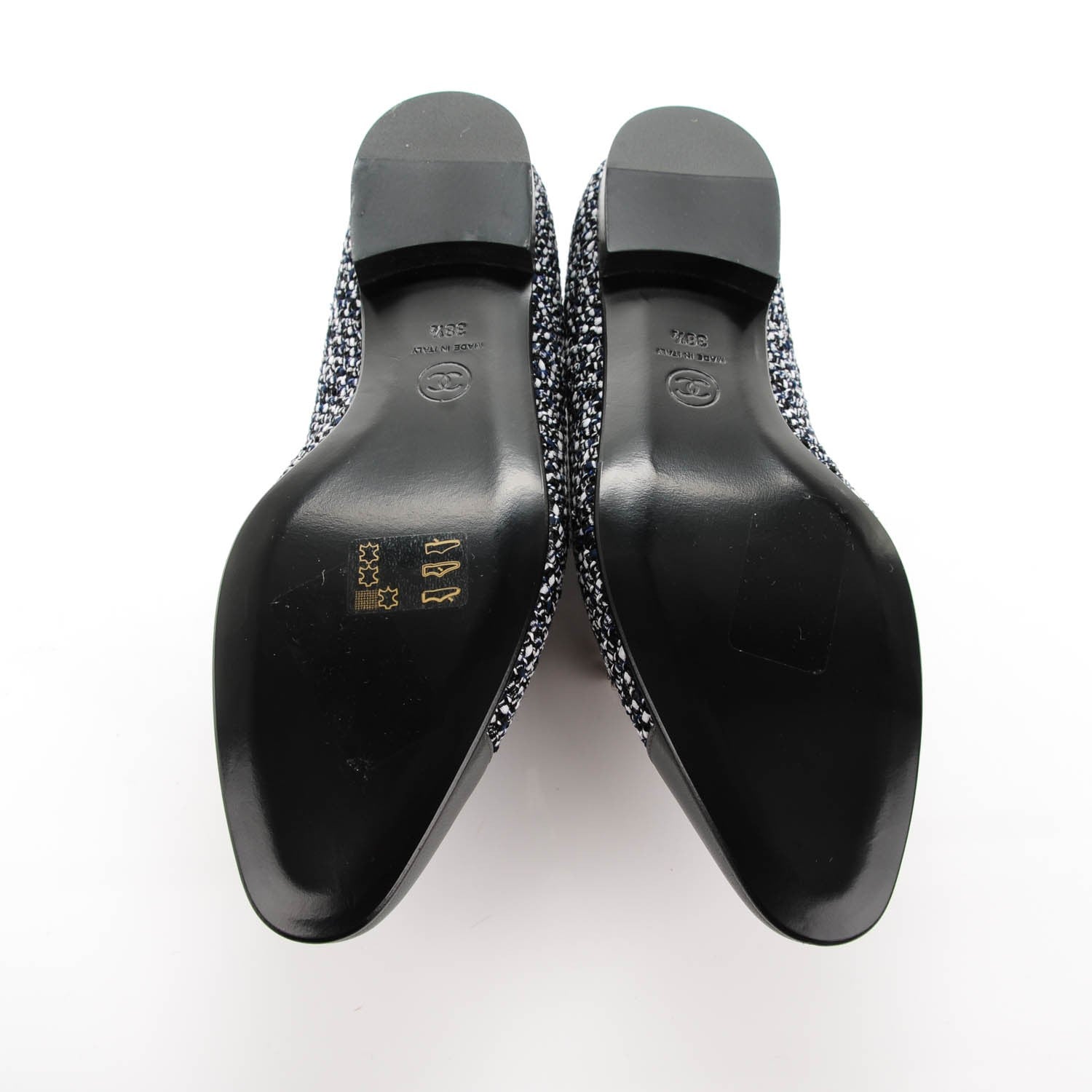 Chanel Tweed Lambskin Cap Toe Charm Loafers 38.5 Black Multicolor 5 of 8