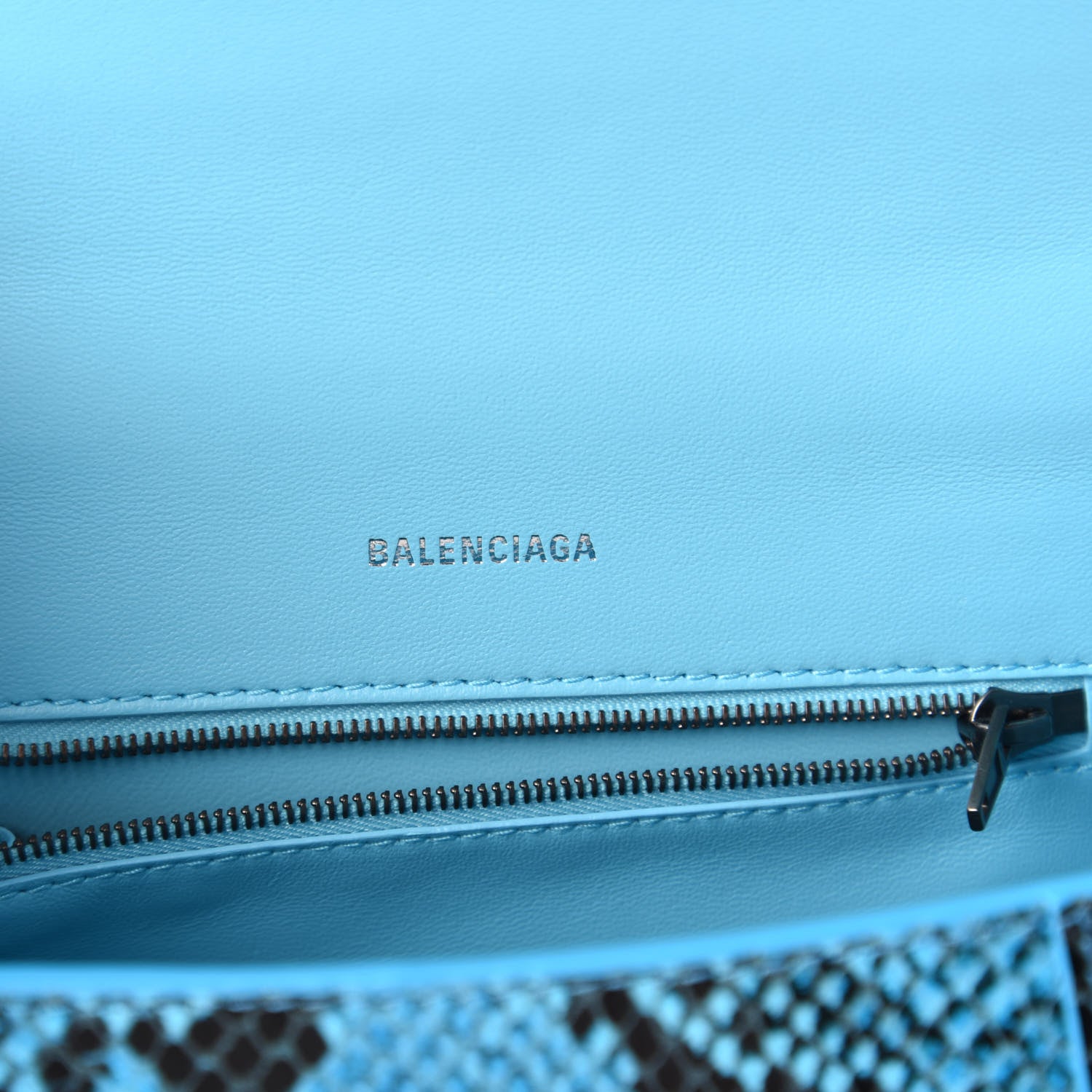 Balenciaga Shiny Calfskin Python Effect Small Hourglass Top Handle Bag Azur Black 8 of 10