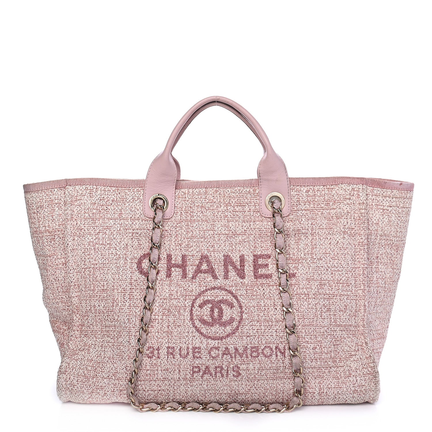 Chanel Straw Lurex Medium Deauville Tote Pink 2 of 11