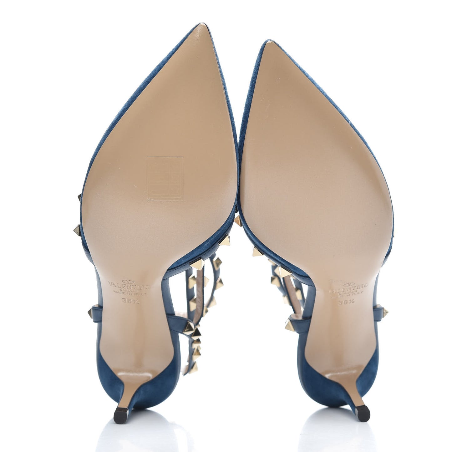 Suede Rockstud Ankle Strap 65mm Pumps 38.5 Peacock
