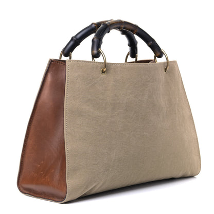 Gucci Canvas Bamboo Handle Drawstring Bag Beige 2 of 9