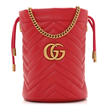 Gucci Calfskin Matelasse Mini GG Marmont 2.0 Bucket Bag Hibiscus Red 1 of 10