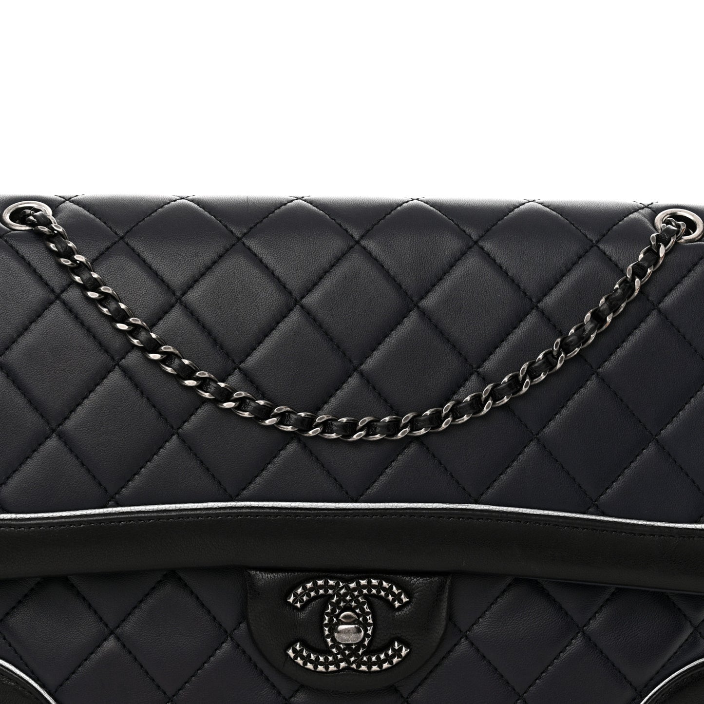 Calfskin Quilted Bi-Color Jumbo Flap Blue Black