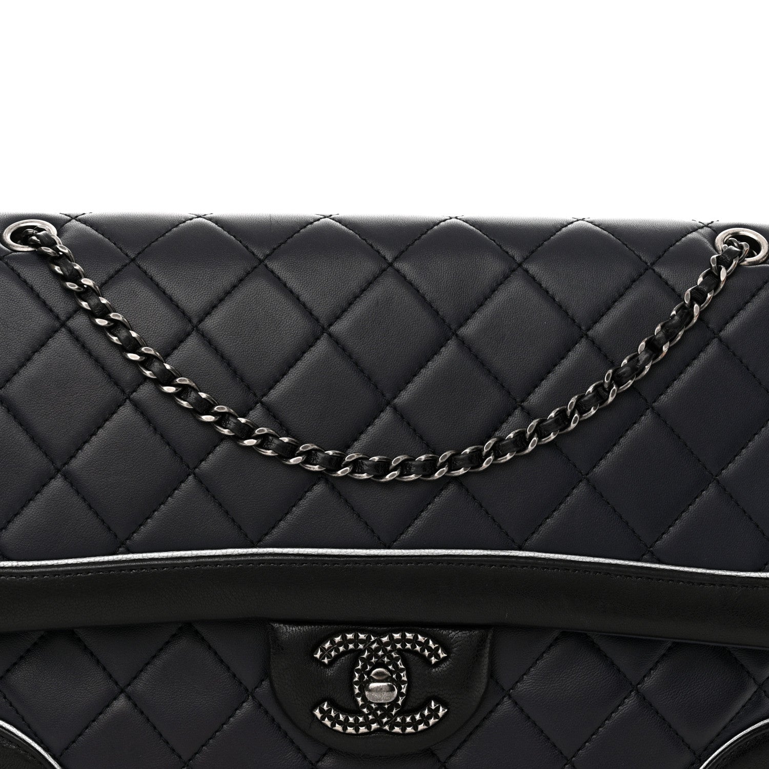 Chanel Calfskin Quilted Bi-Color Jumbo Flap Blue Black 8 of 15