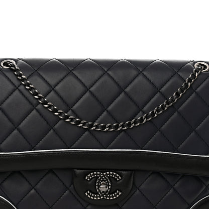 Chanel Calfskin Quilted Bi-Color Jumbo Flap Blue Black 8 of 15