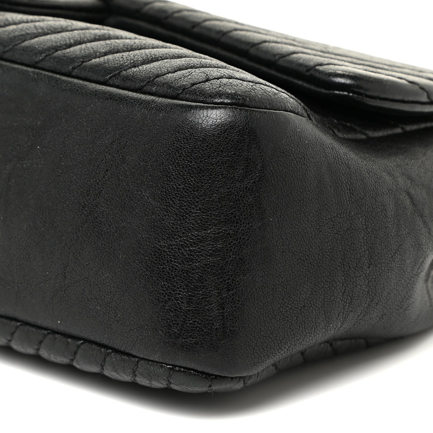 Calfskin Chevron Quilted Small Surpique Flap Black