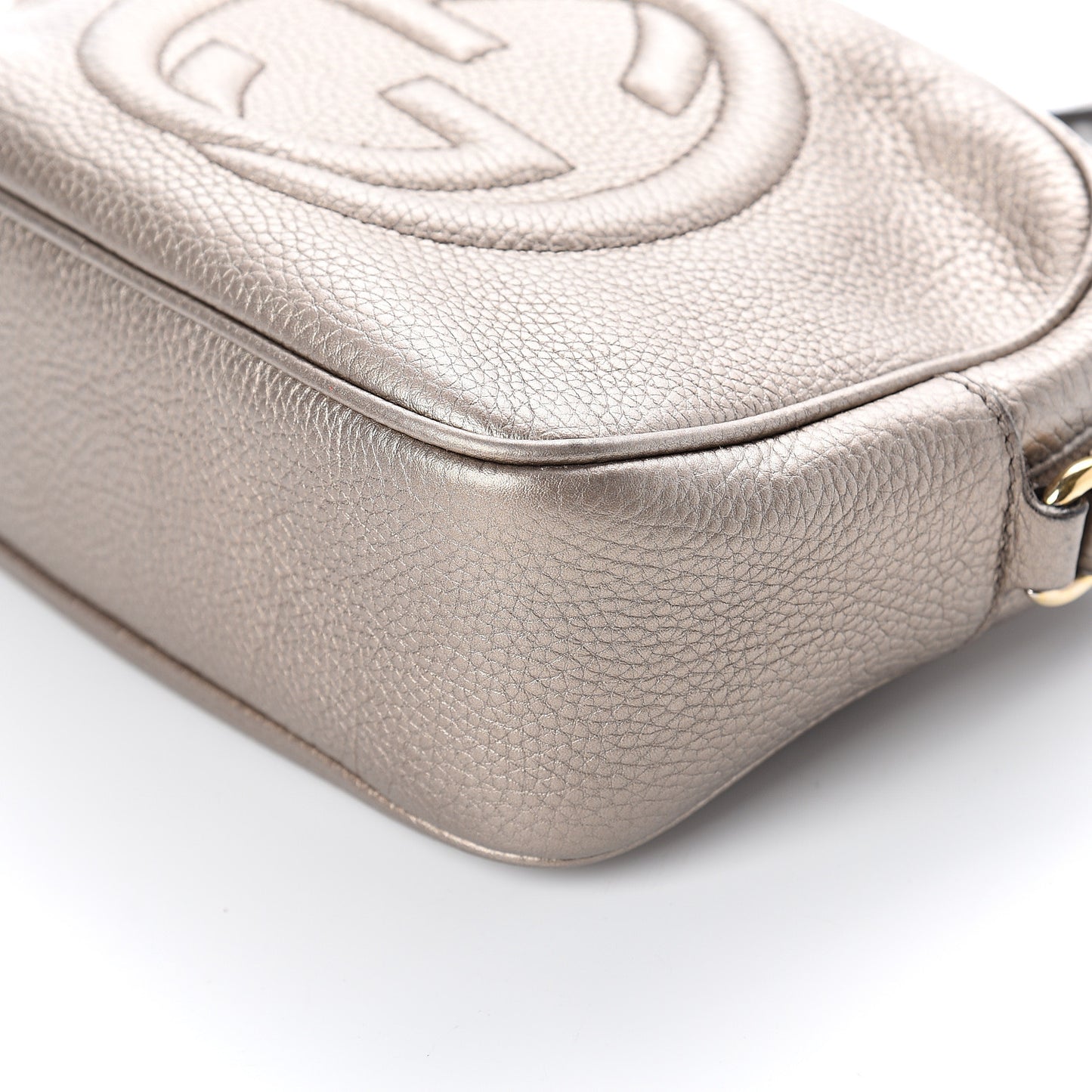 Metallic Pebbled Calfskin Small Soho Disco Bag Golden Beige