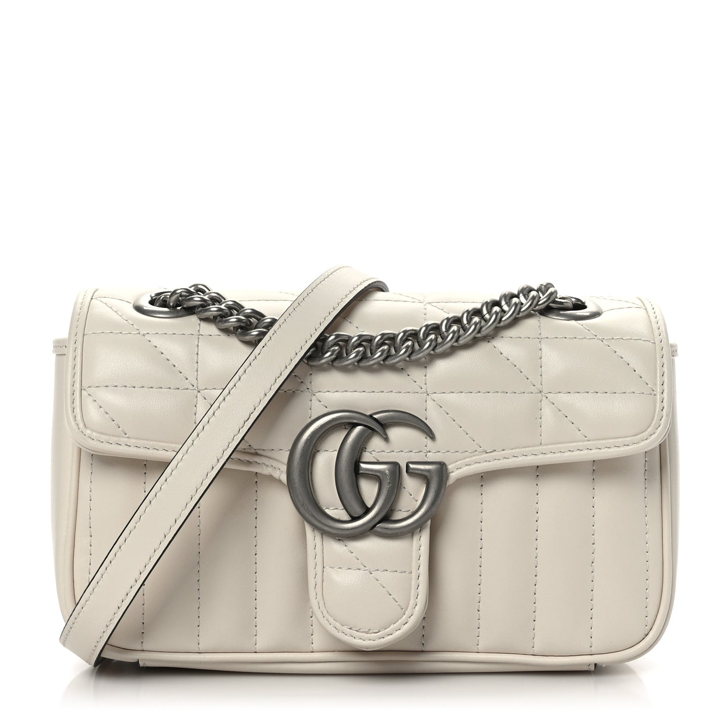 Calfskin Matelasse Aria Mini GG Marmont Shoulder Bag Mystic White