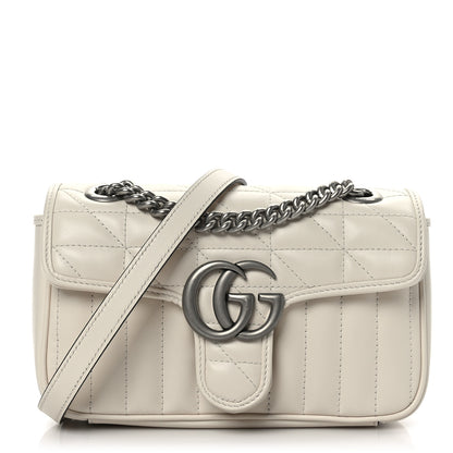Gucci Calfskin Matelasse Aria Mini GG Marmont Shoulder Bag Mystic White 1 of 9