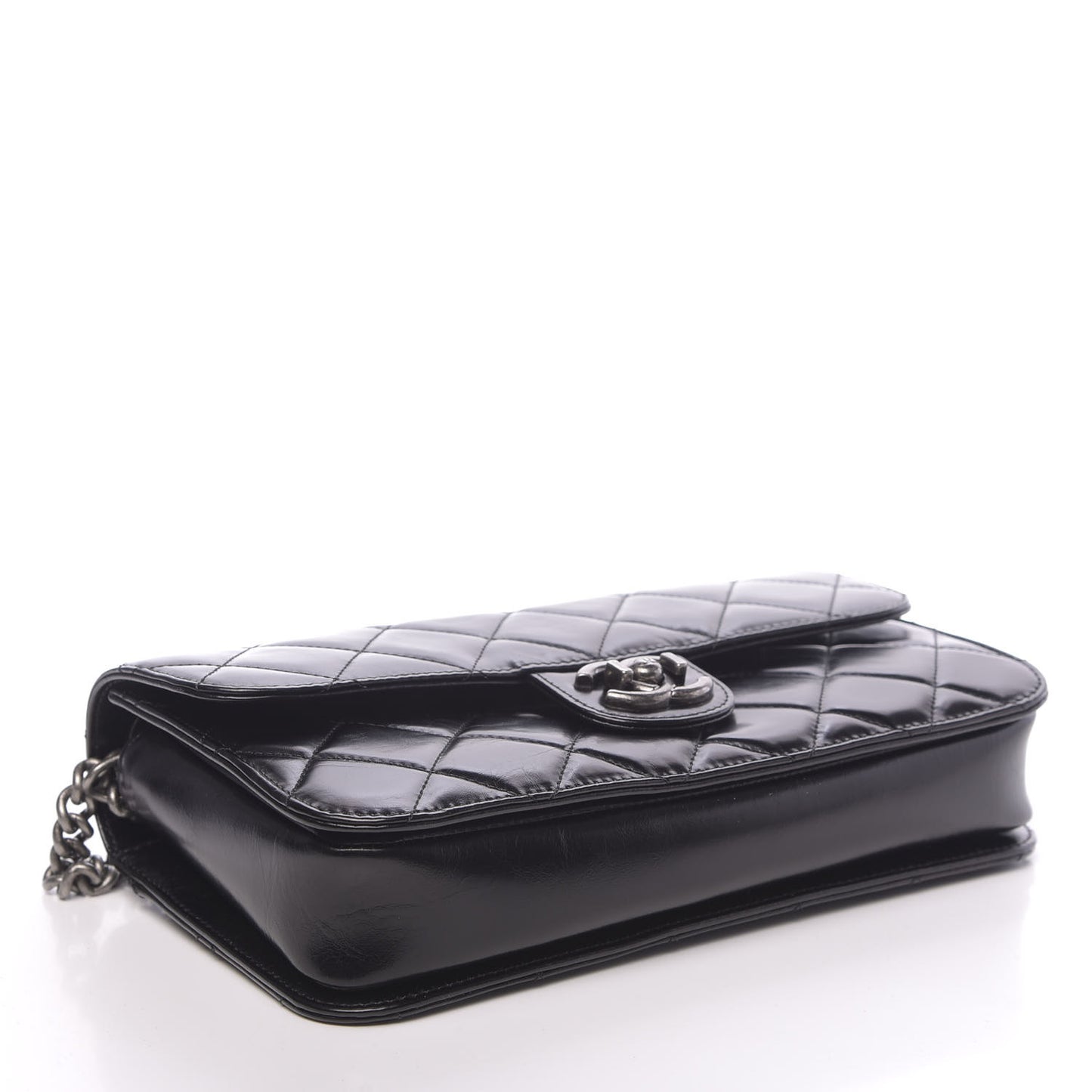Glazed Calfskin Quilted Medium Perfect Edge Flap Black