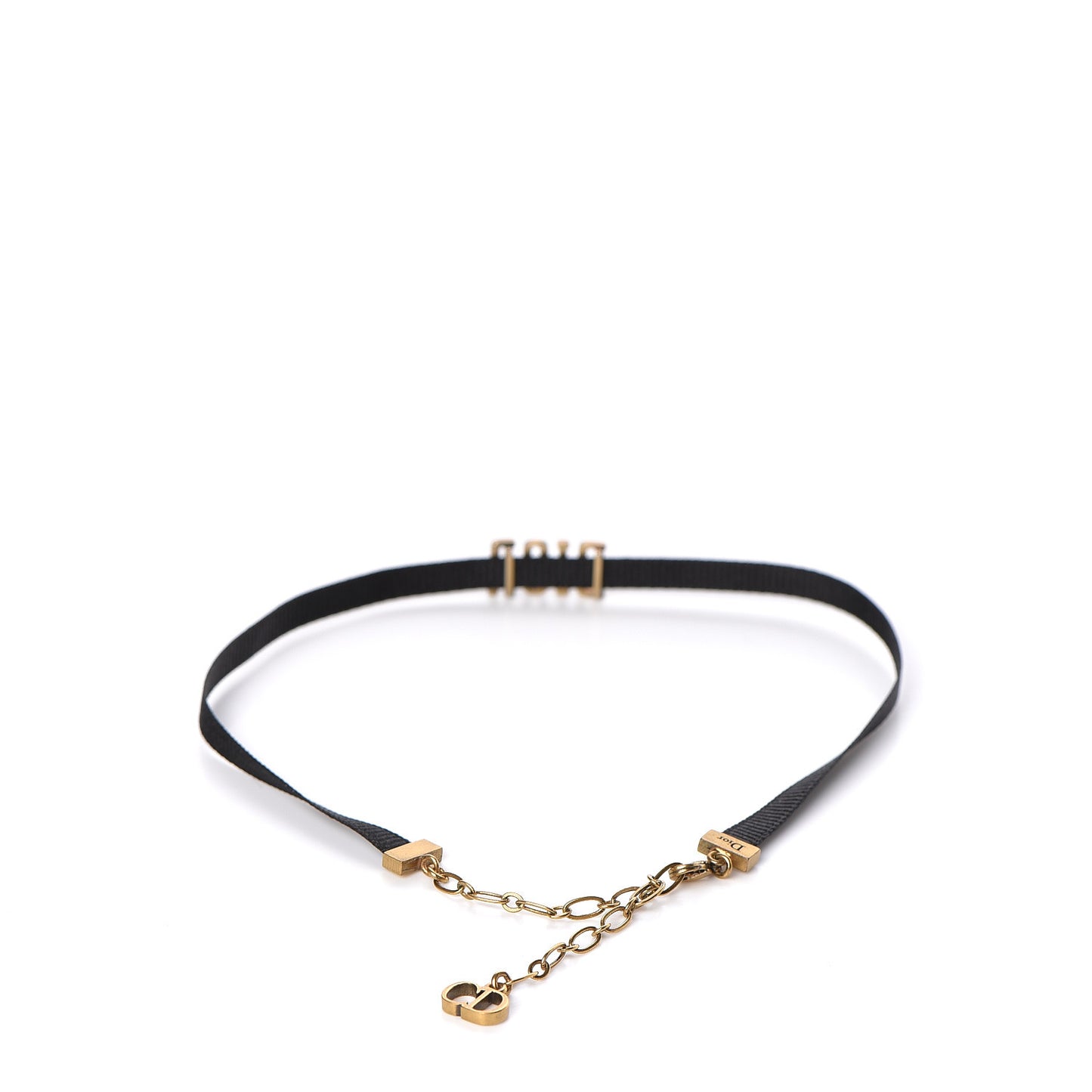Grosgrain Ribbon Dior Logo Choker Necklace Black