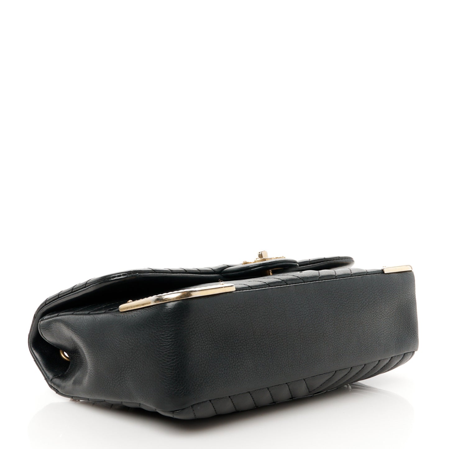 Calfskin Chevron Quilted Rock The Corner Flap Black