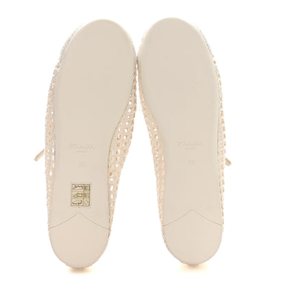 Prada Knit Crochet Logo Ballerina Flats 38 Ivory 6 of 9