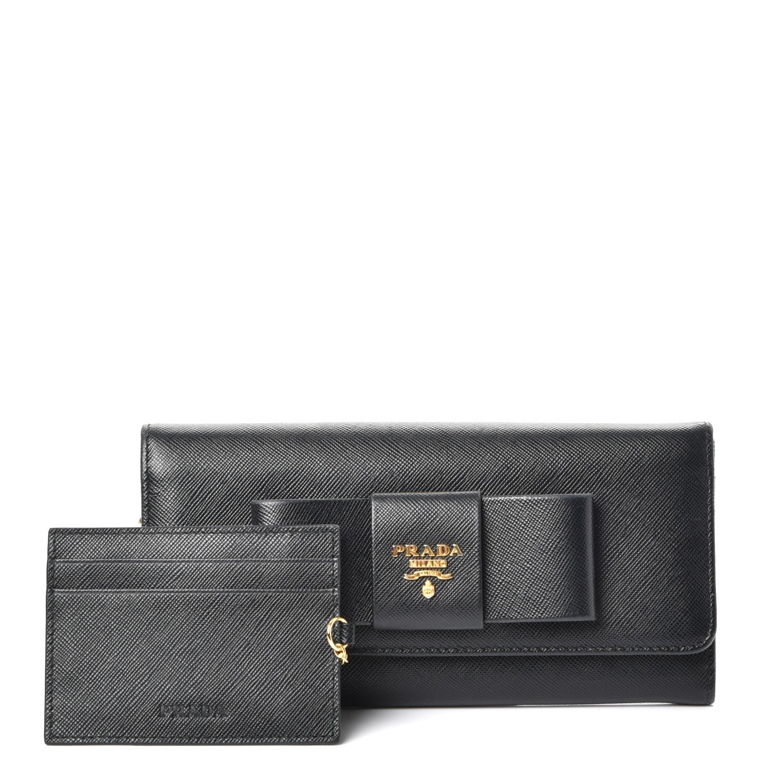 Prada Saffiano Bow Continental Wallet Nero Black 3 of 13