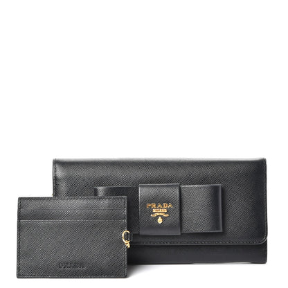 Prada Saffiano Bow Continental Wallet Nero Black 3 of 13