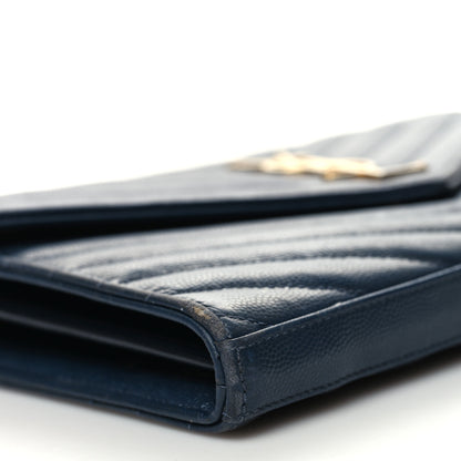 Saint Laurent Grain De Poudre Matelasse Chevron Monogram Chain Wallet Navy 8 of 11