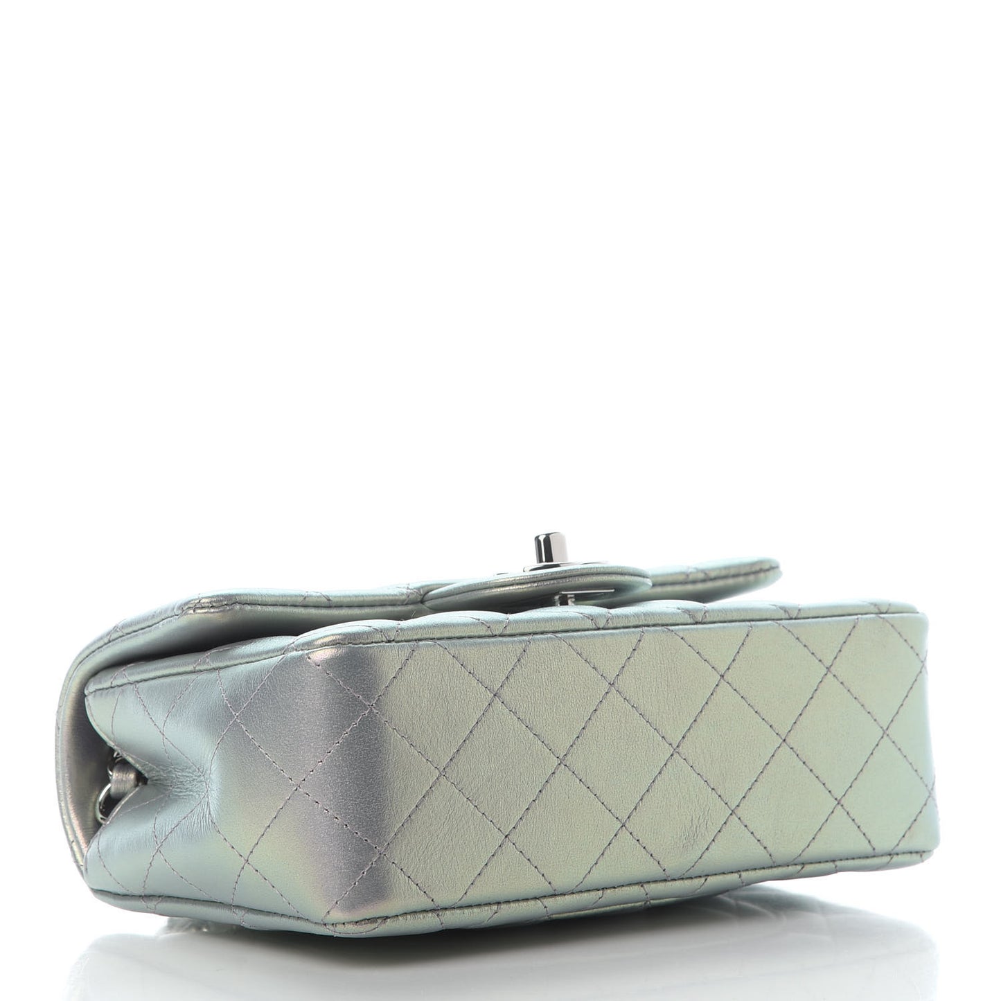 Iridescent Calfskin Quilted Mini Rectangular Flap Light Purple