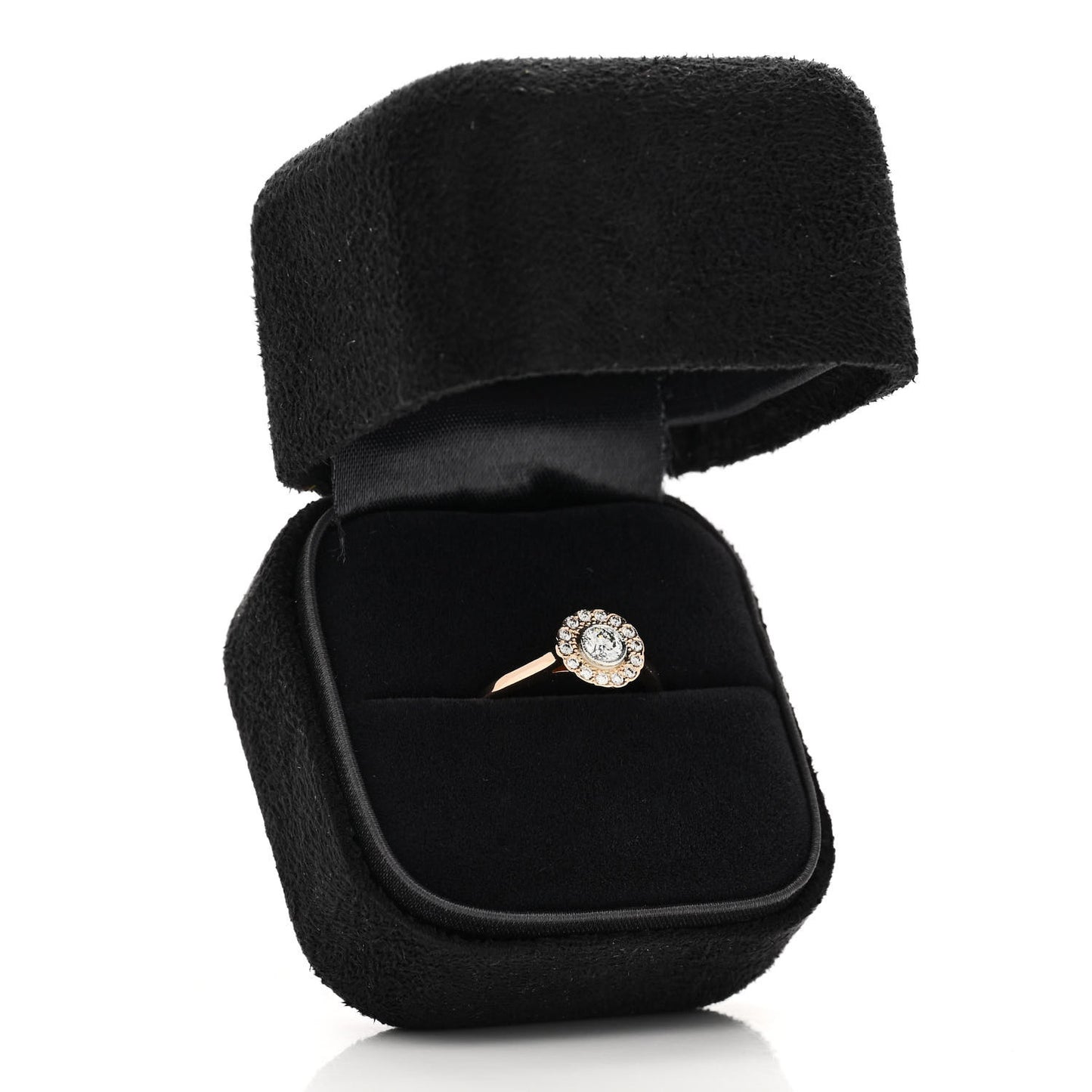 18K Rose Gold Platinum Diamond Round Enchant Flower Ring 51 5.75