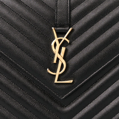 Saint Laurent Grain De Poudre Matelasse Chevron Large Monogram Satchel Black 8 of 10
