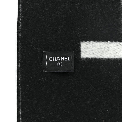 Chanel Cashmere CC Fringe Stole Black White 5 of 5