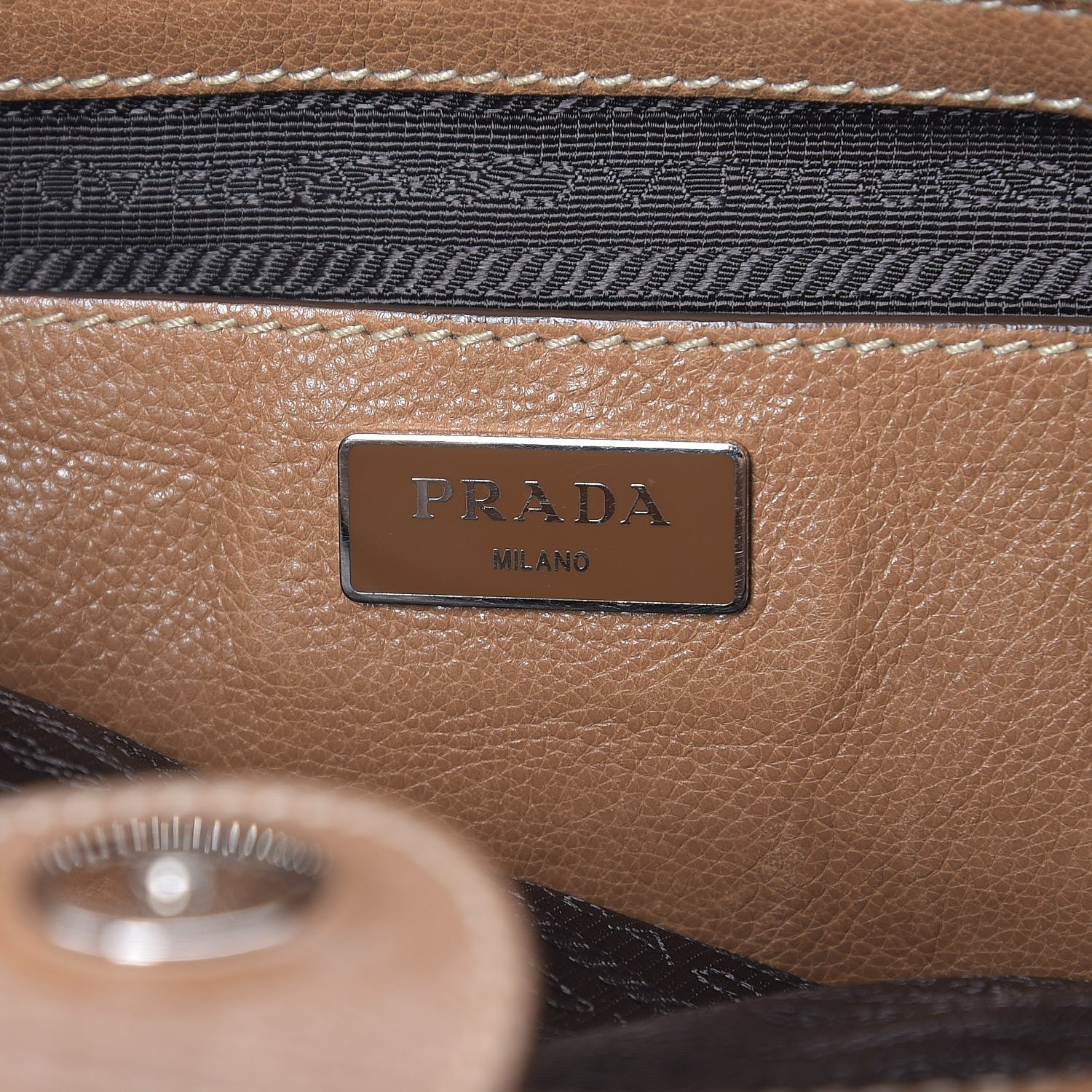 Prada Glace Calf Twin Pocket Fringe Tote Caramel 6 of 9