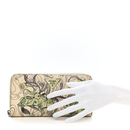 Prada X JAMES JEAN Glace Calfskin Rabbit Print Zip Around Wallet Opaline 2 of 11