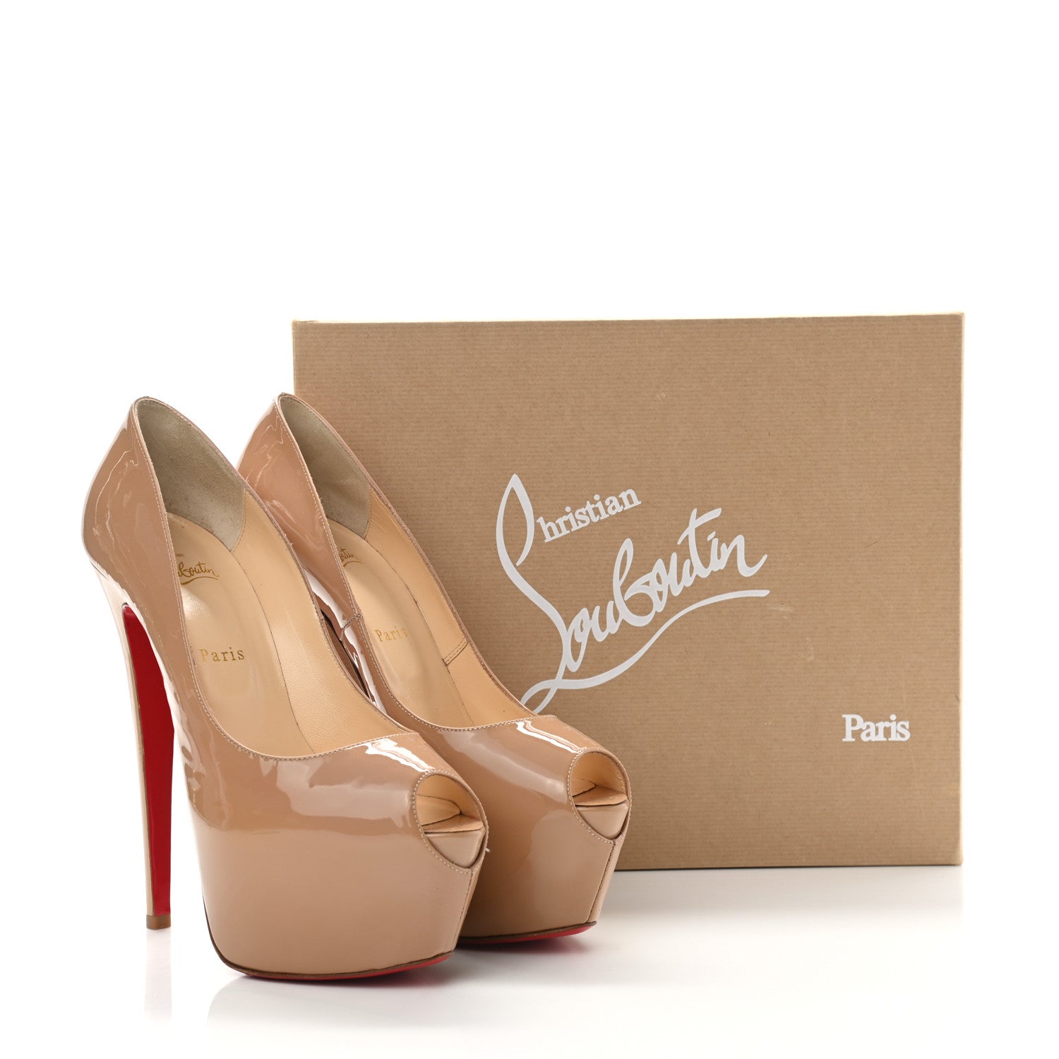 Christian Louboutin Patent Daffodile Peep Toe 160 Pumps 41 Nude