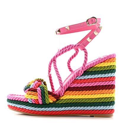 Valentino Garavani Calfskin Rockstud Ankle Strap Torchon Espadrille 25/115mm Wedge Sandals 37 Feminine Pink Multicolor 1 of 10