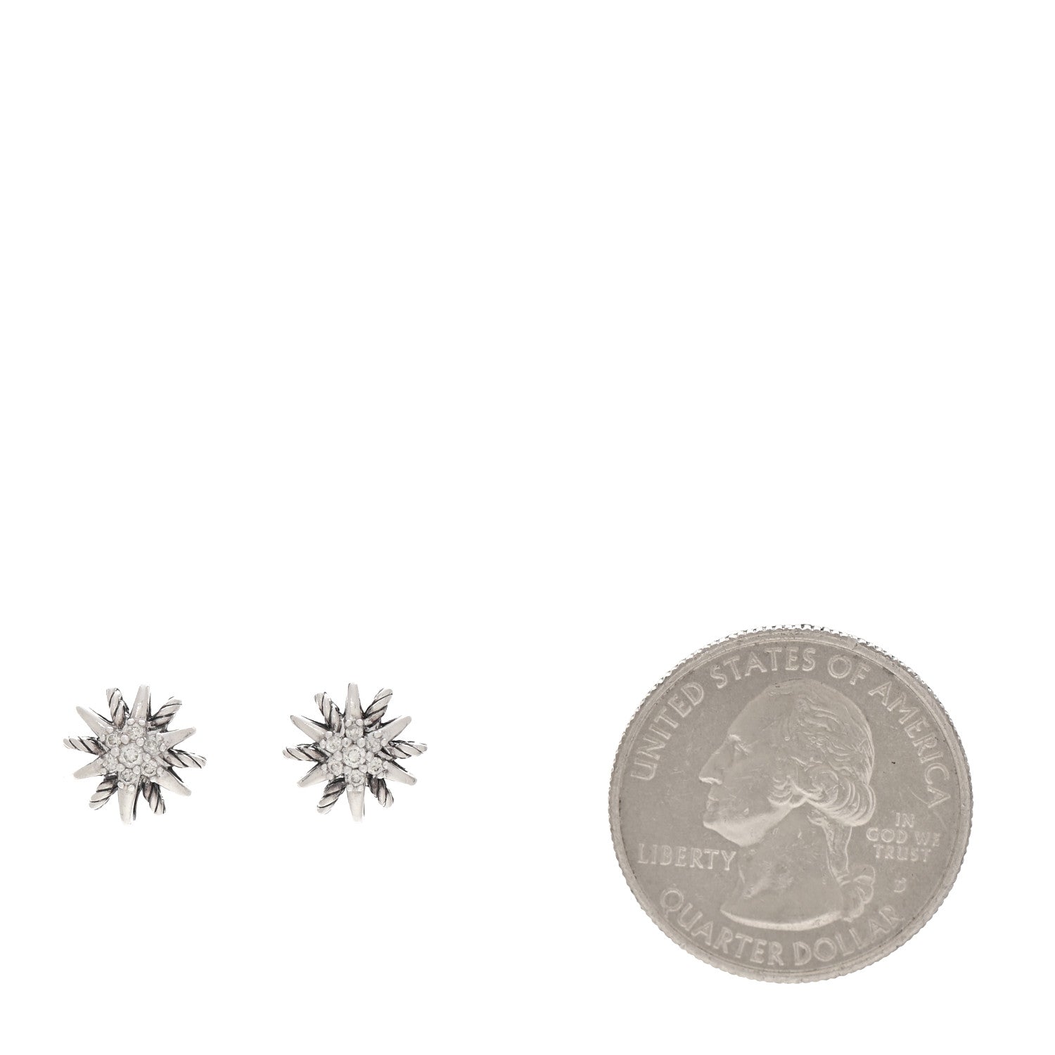David Yurman Sterling Silver Diamond 10mm Starburst Earrings 2 of 5