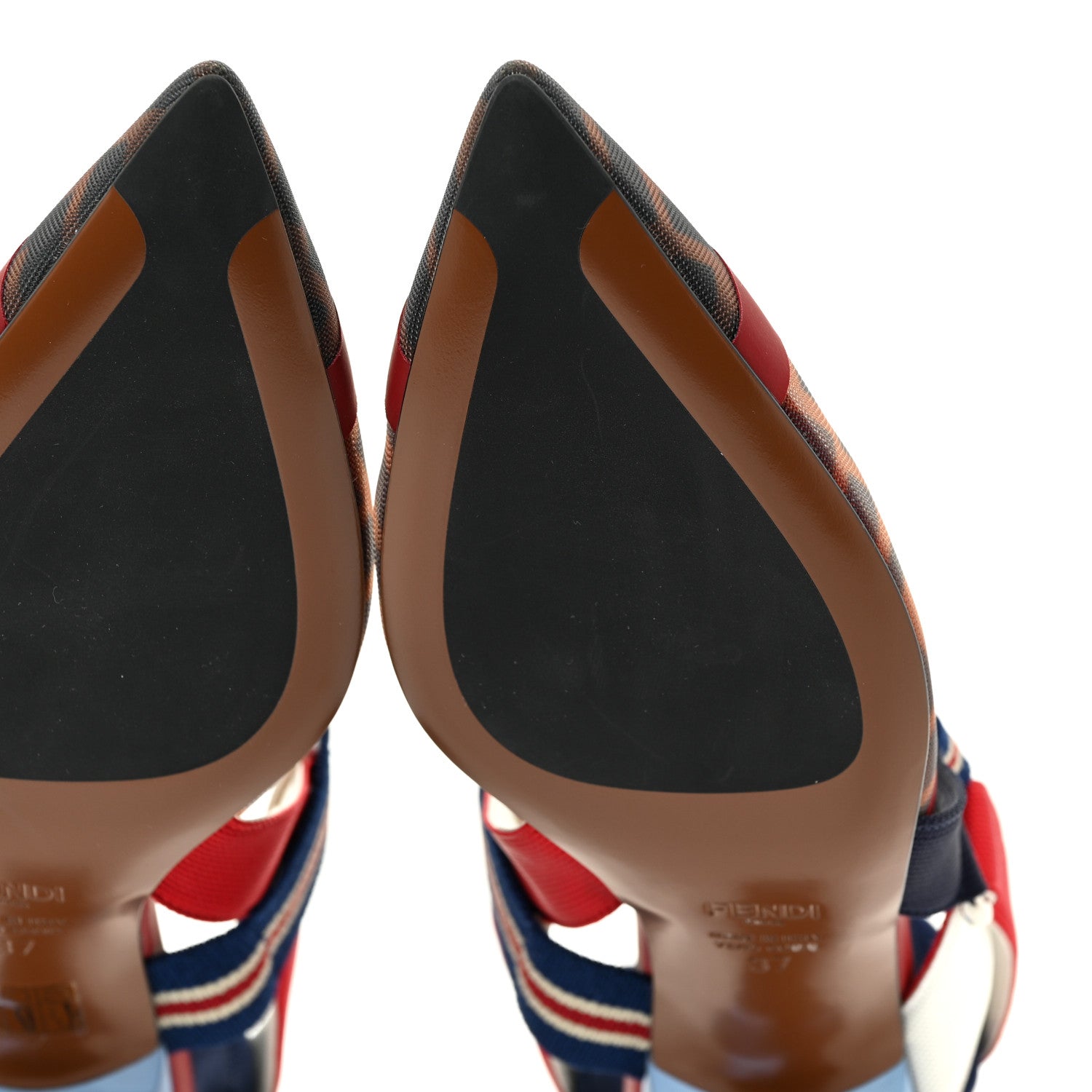 Fendi Technical Mesh FF Colibri 55mm Slingback Pumps 37 Tobacco Moro Zaffiro Ciliegia Rosso 8 of 13