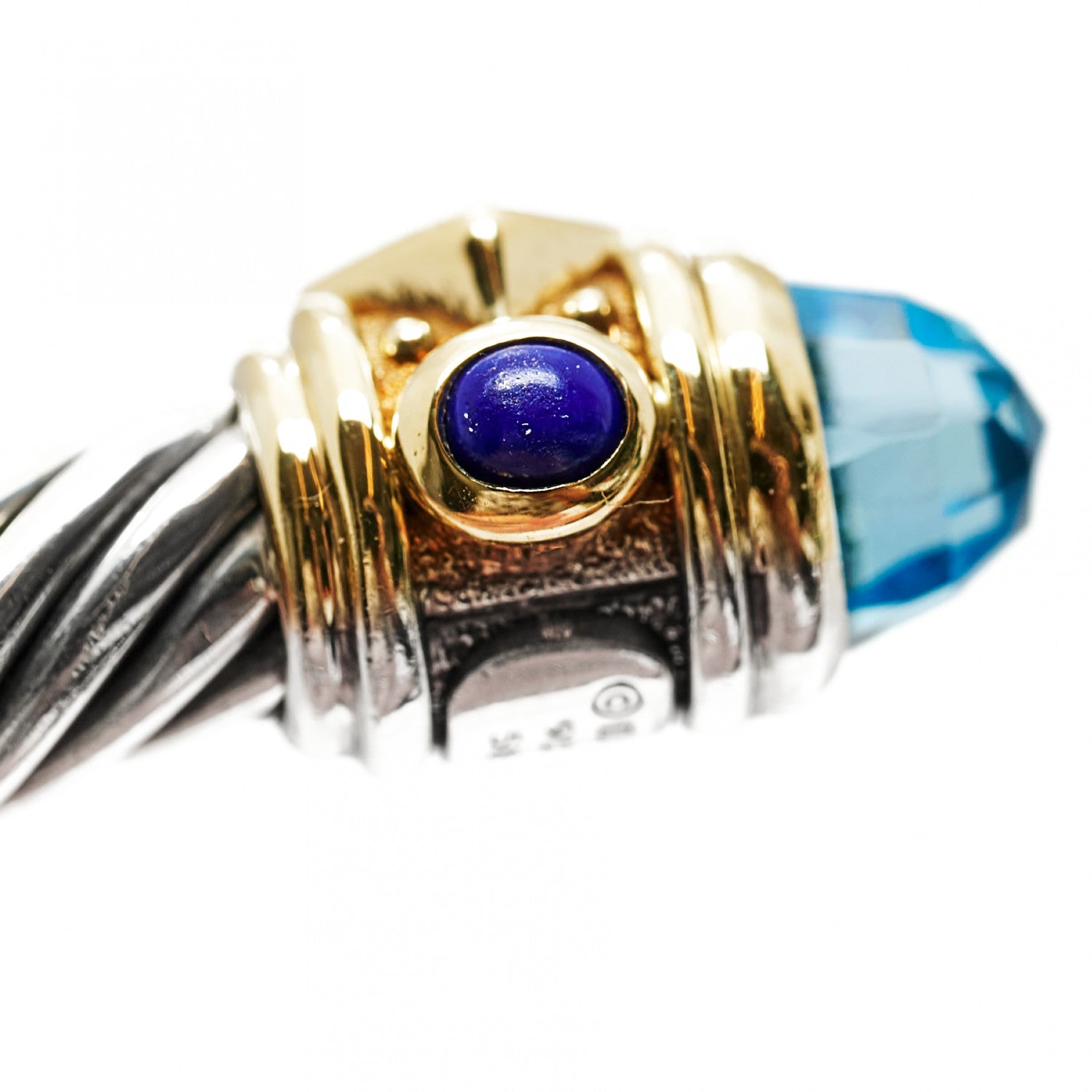 David Yurman Sterling Silver 14K Yellow Gold Blue Topaz Lapis Lazuli 5mm Cable Renaissance Bracelet 7 of 7