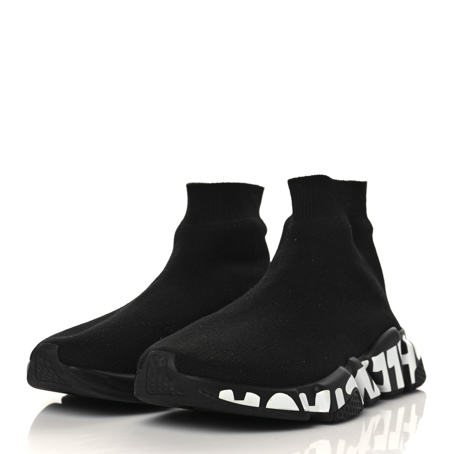 Balenciaga Neoprene Knit Womens Speed Graffiti Sneakers 38 Black White 3 of 8
