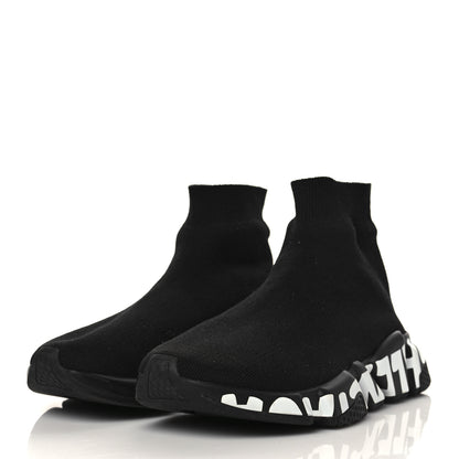 Balenciaga Neoprene Knit Womens Speed Graffiti Sneakers 38 Black White 3 of 8